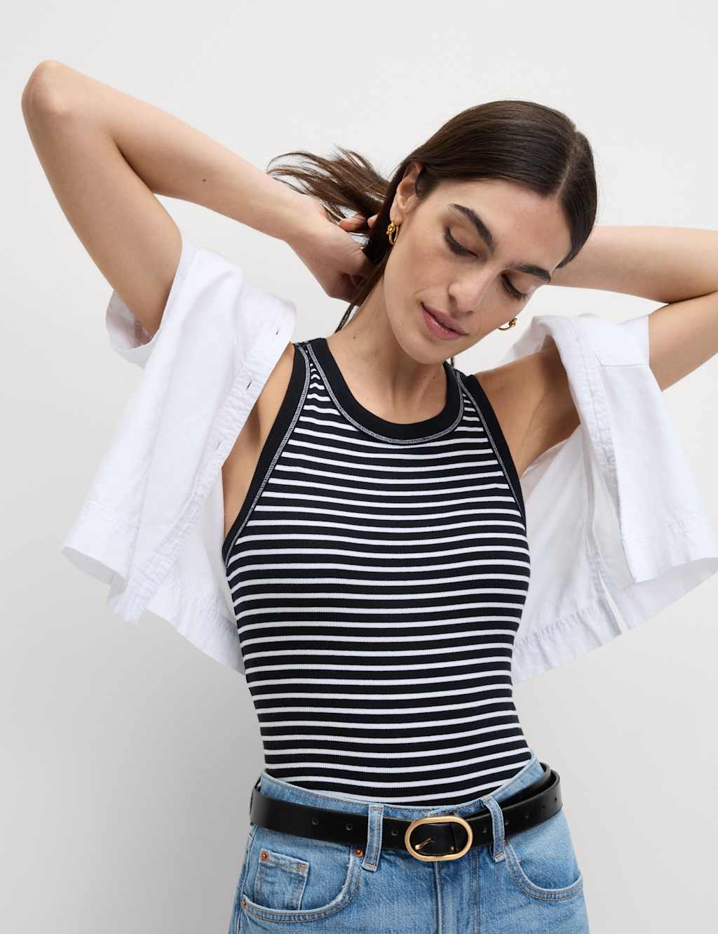 Cotton Rich Striped Ribbed Bra Vest