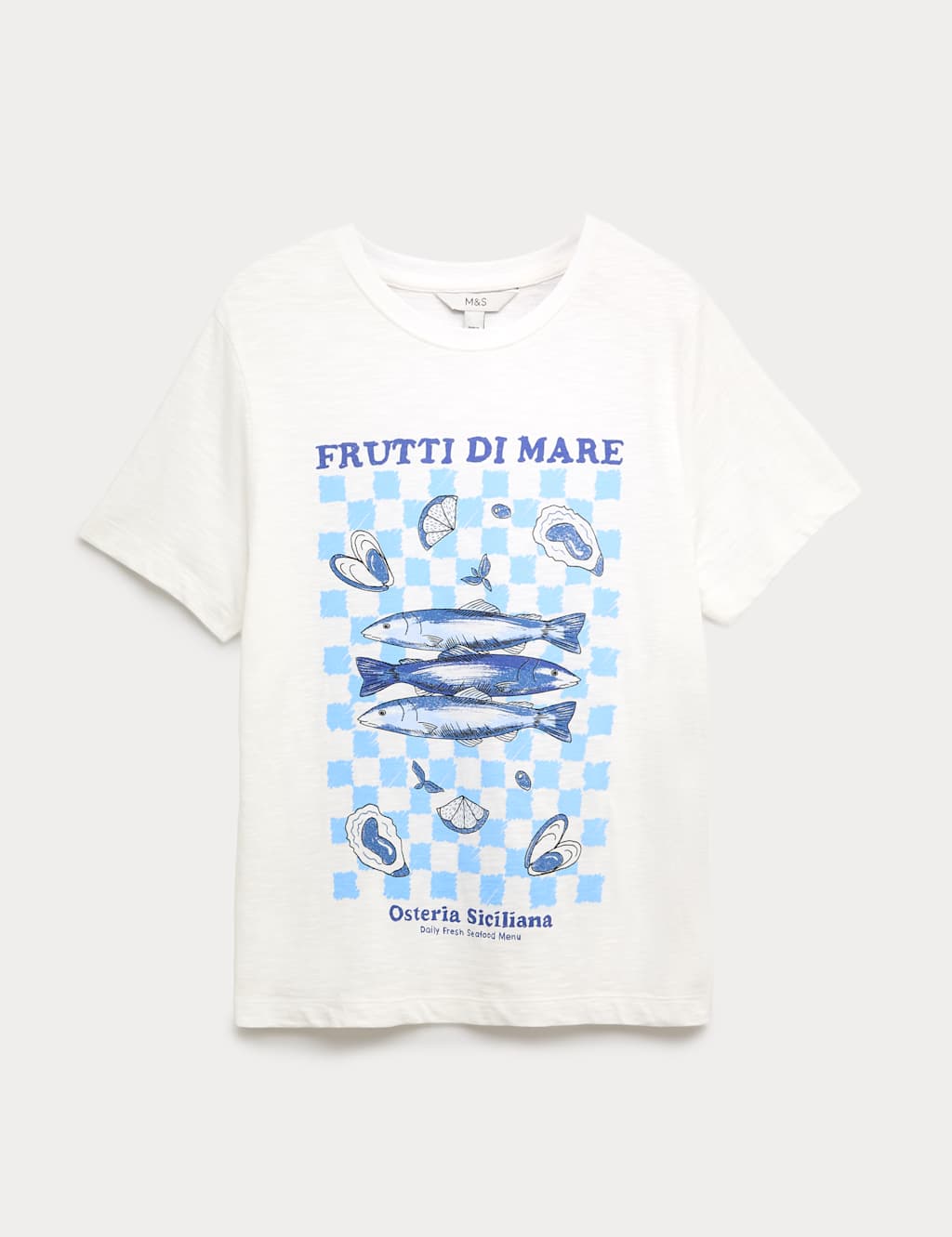 M&S Women's Pure Cotton Printed Graphic T-Shirt - 12 - Navy Mix