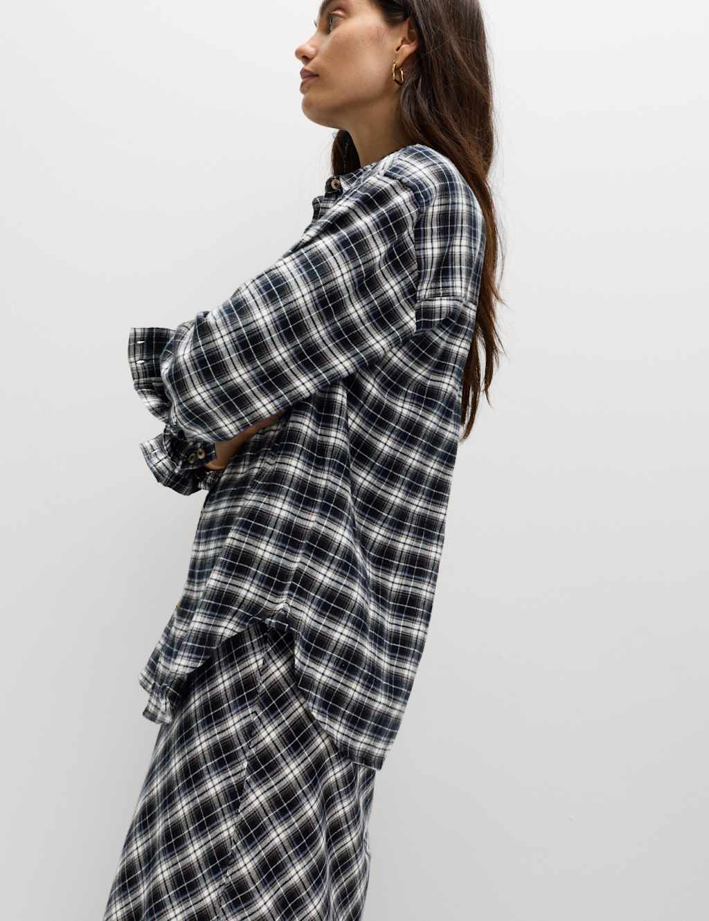 M&S Pure Cotton Checked Shirt Black Mix