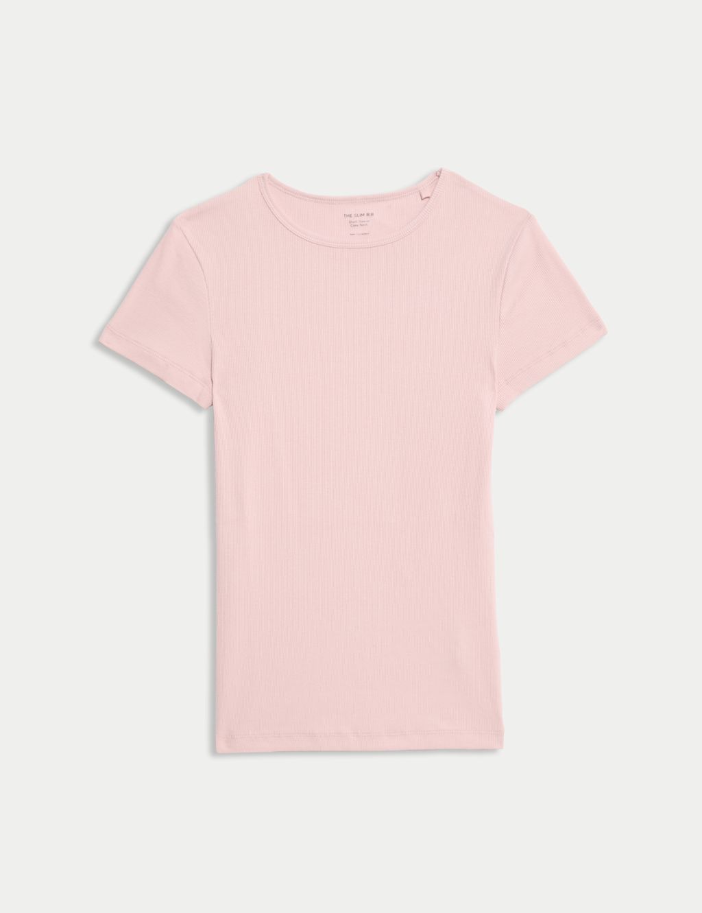 M&S Cotton Rich Ribbed Slim Fit T-Shirt Pink Shell