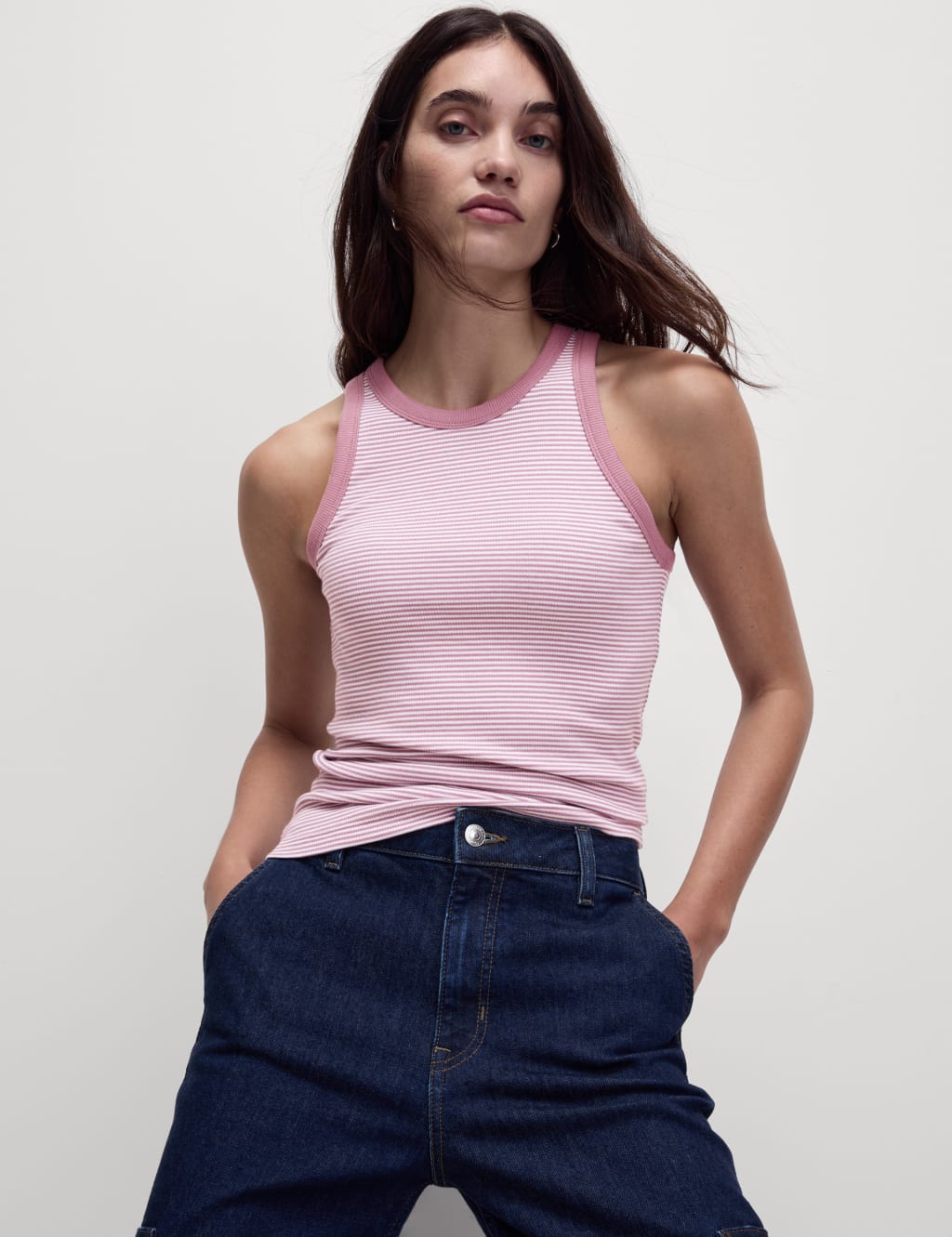 Cotton Rich Striped Racer Back Vest
