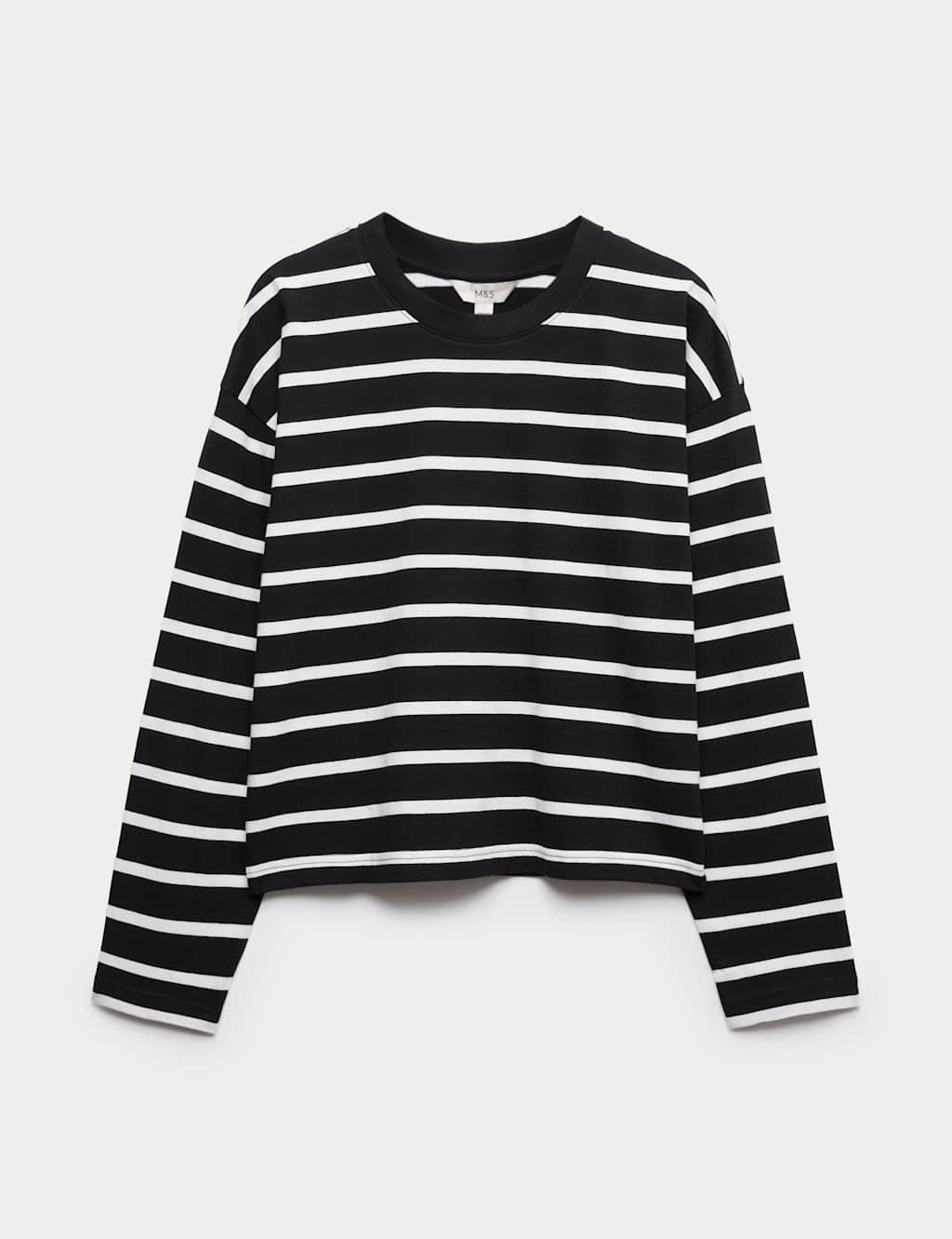 M&S Pure Cotton Striped Boxy Top Black Mix