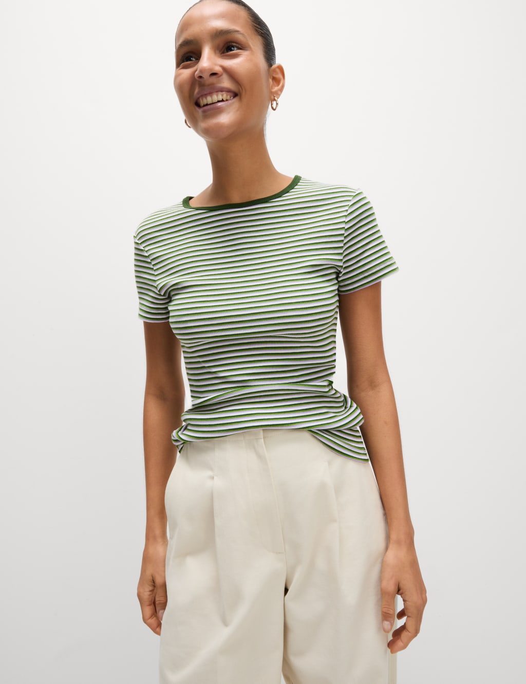 Cotton Rich Striped Ribbed T-Shirt