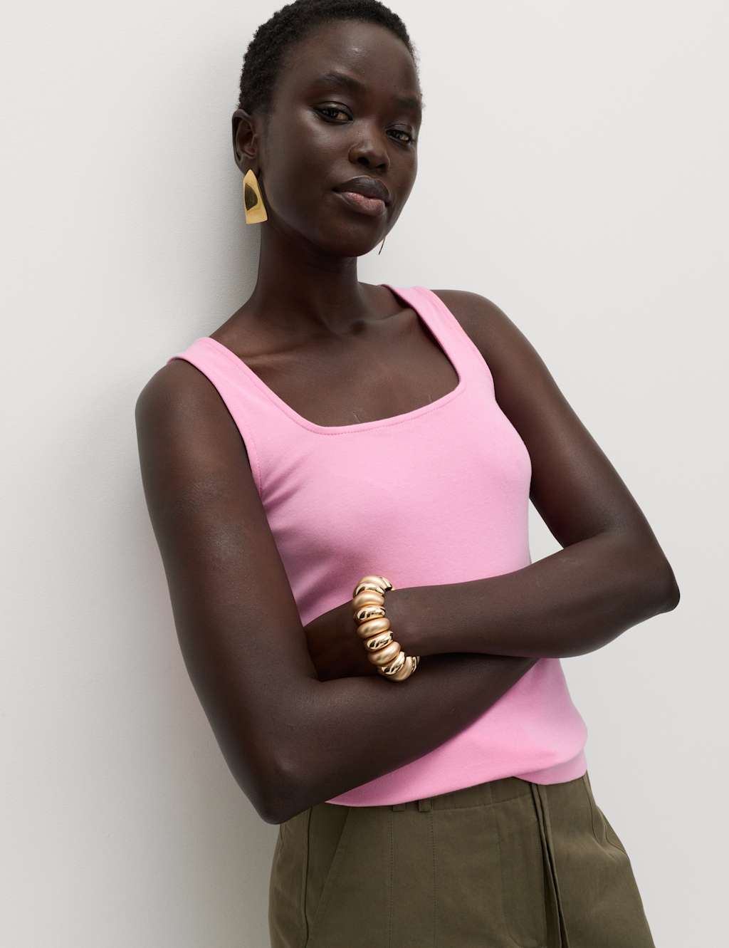 M&S Women's Premium Square Neck Vest - 10 - Sugar Pink