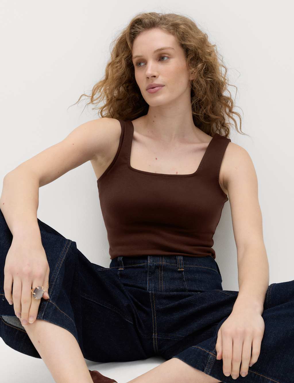 M&S Women's Premium Square Neck Vest - 10 - Chocolate
