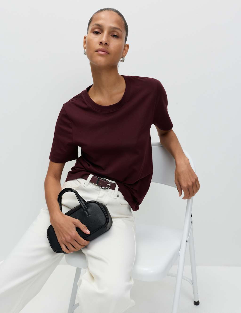 M&S Pure Cotton Everyday Fit T-Shirt Dark Claret