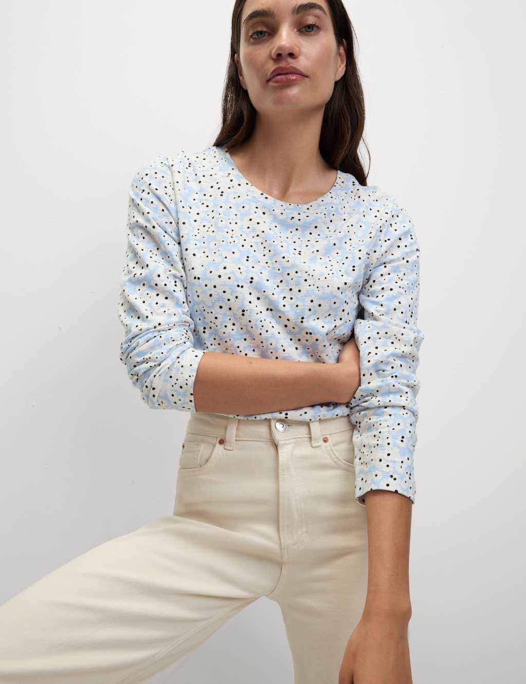 M&S Pure Cotton Crew Neck T-Shirt Light Blue Mix