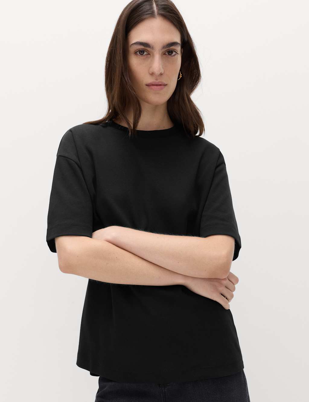 M&S Women's Pure Cotton Crew Neck Oversized T-Shirt - 12 - Black