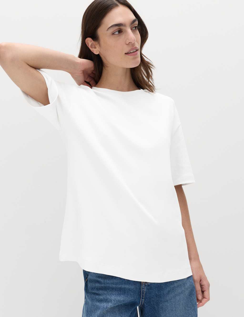 M&S Women's Pure Cotton Crew Neck Oversized T-Shirt - 18 - White