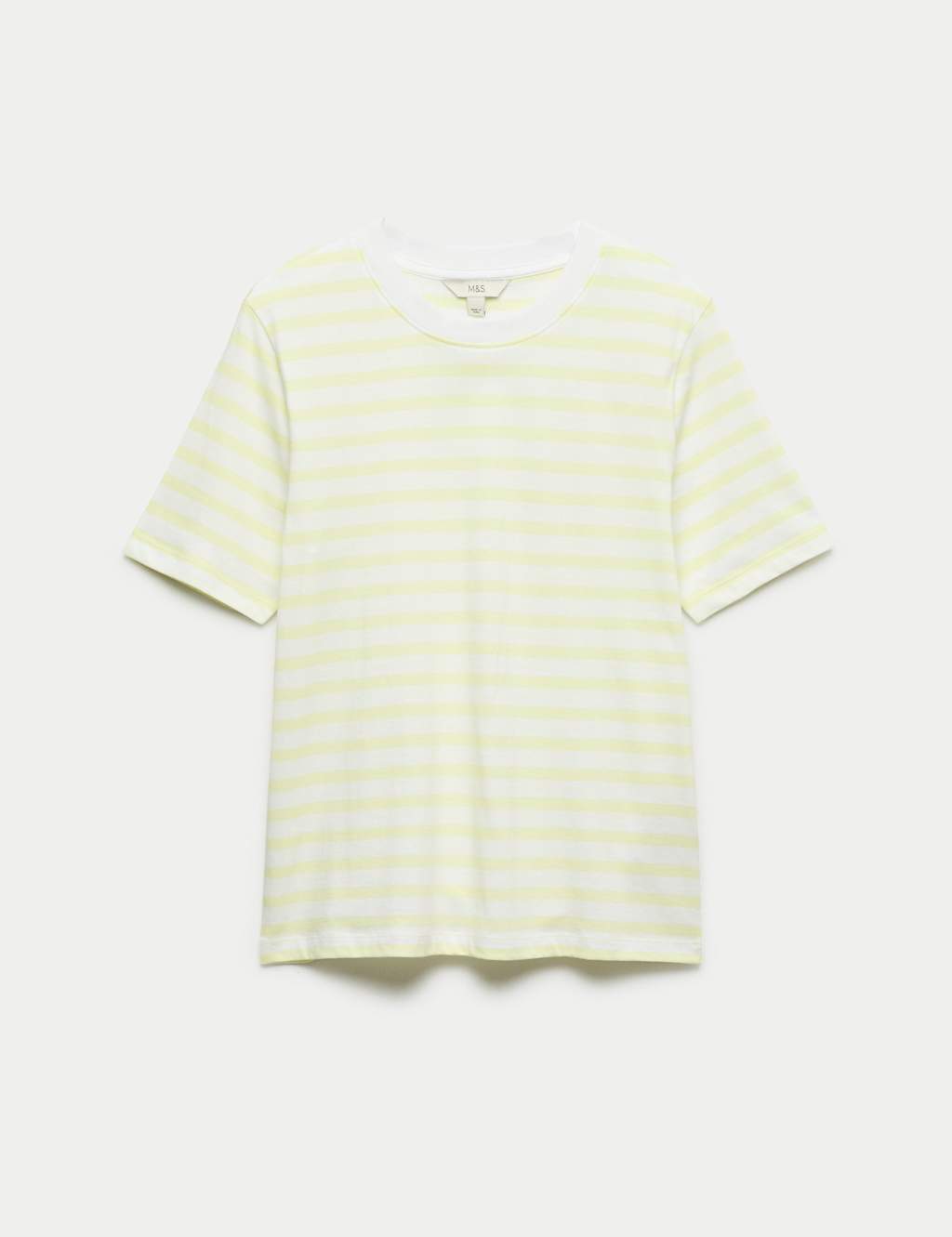M&S Women's Pure Cotton Striped Everyday Fit T-Shirt - 24 - Yellow Mix