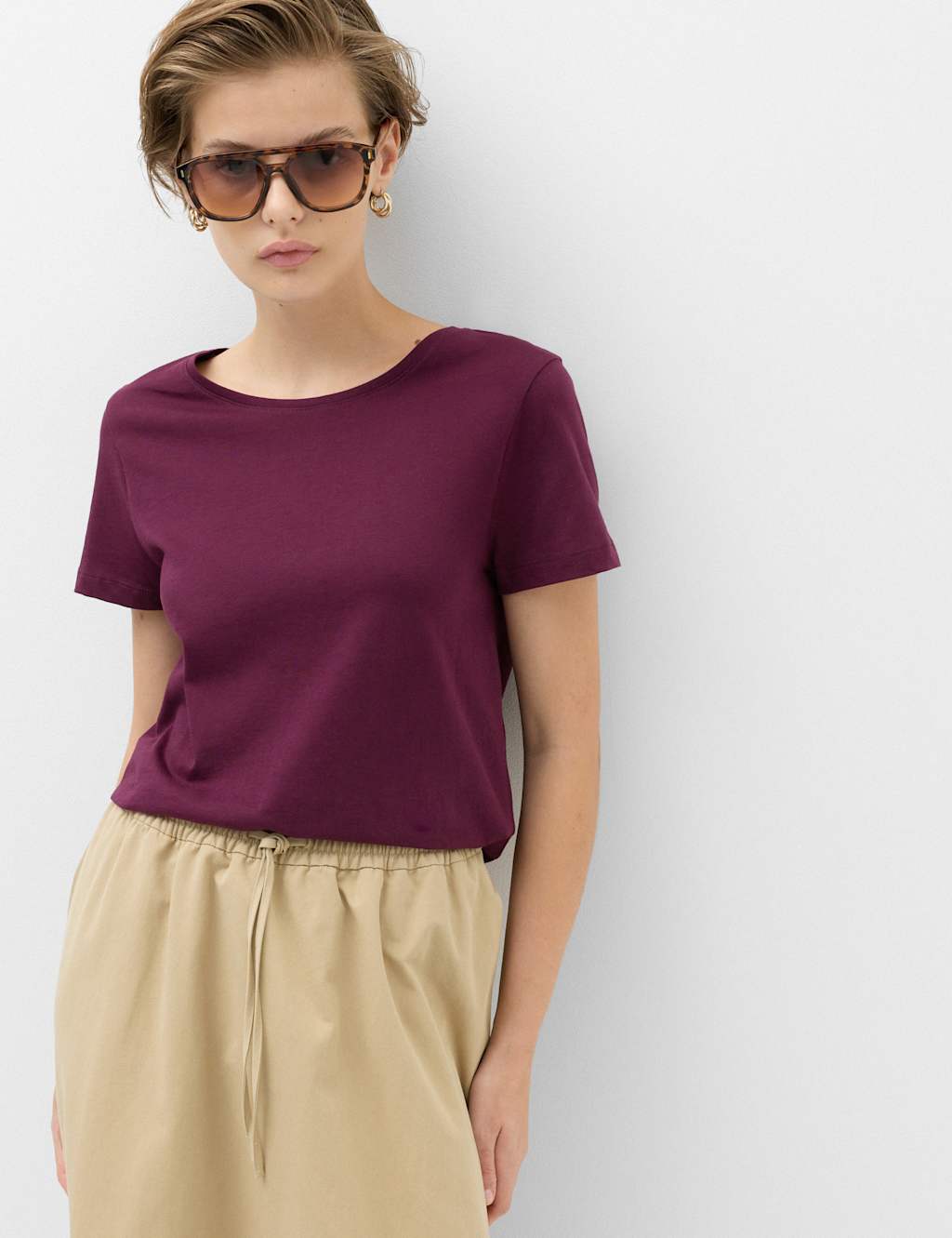M&S Women's Pure Cotton Crew Neck T-Shirt - Large - Dark Mulberry