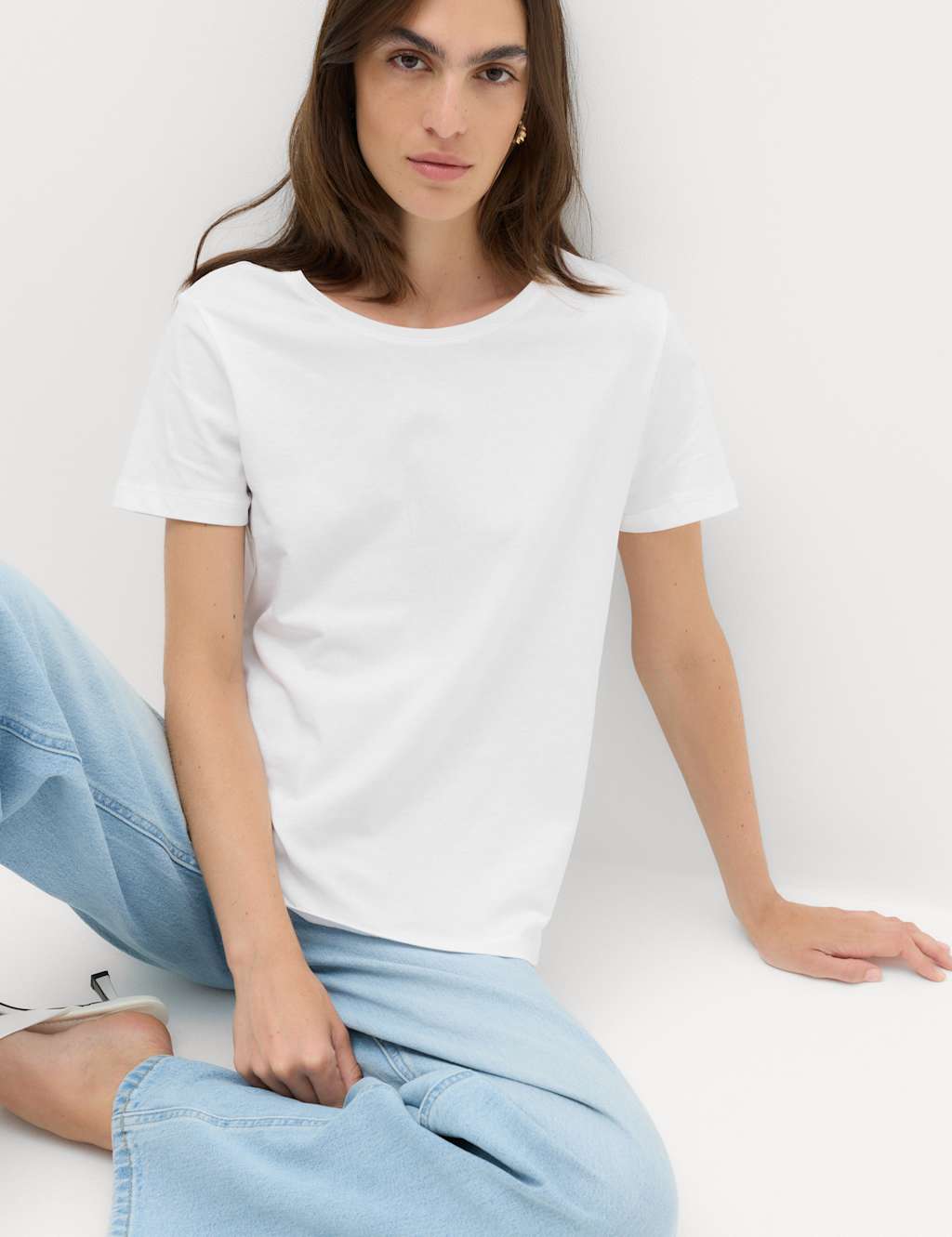 M&S Women's Pure Cotton Crew Neck T-Shirt - Medium - Soft White