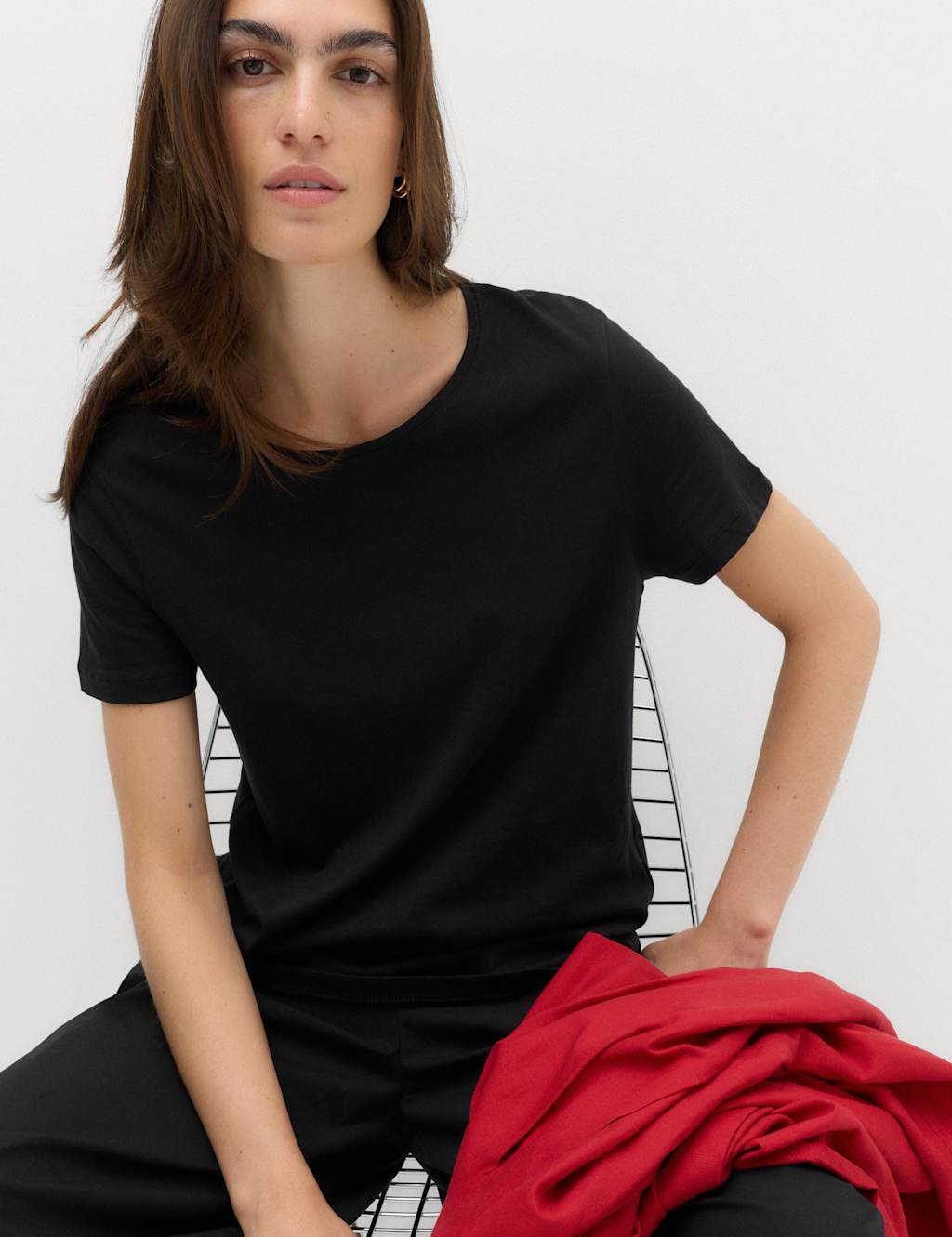 M&S Women's Pure Cotton Crew Neck T-Shirt - Extra Small - Black