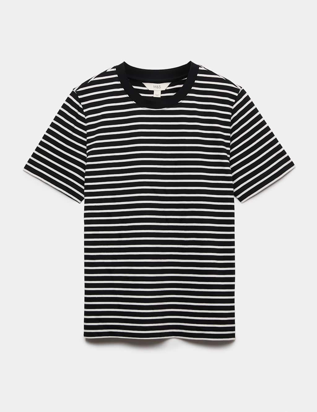 M&S Women's Pure Cotton Everyday Crew Neck T-Shirt - Medium - Black Mix