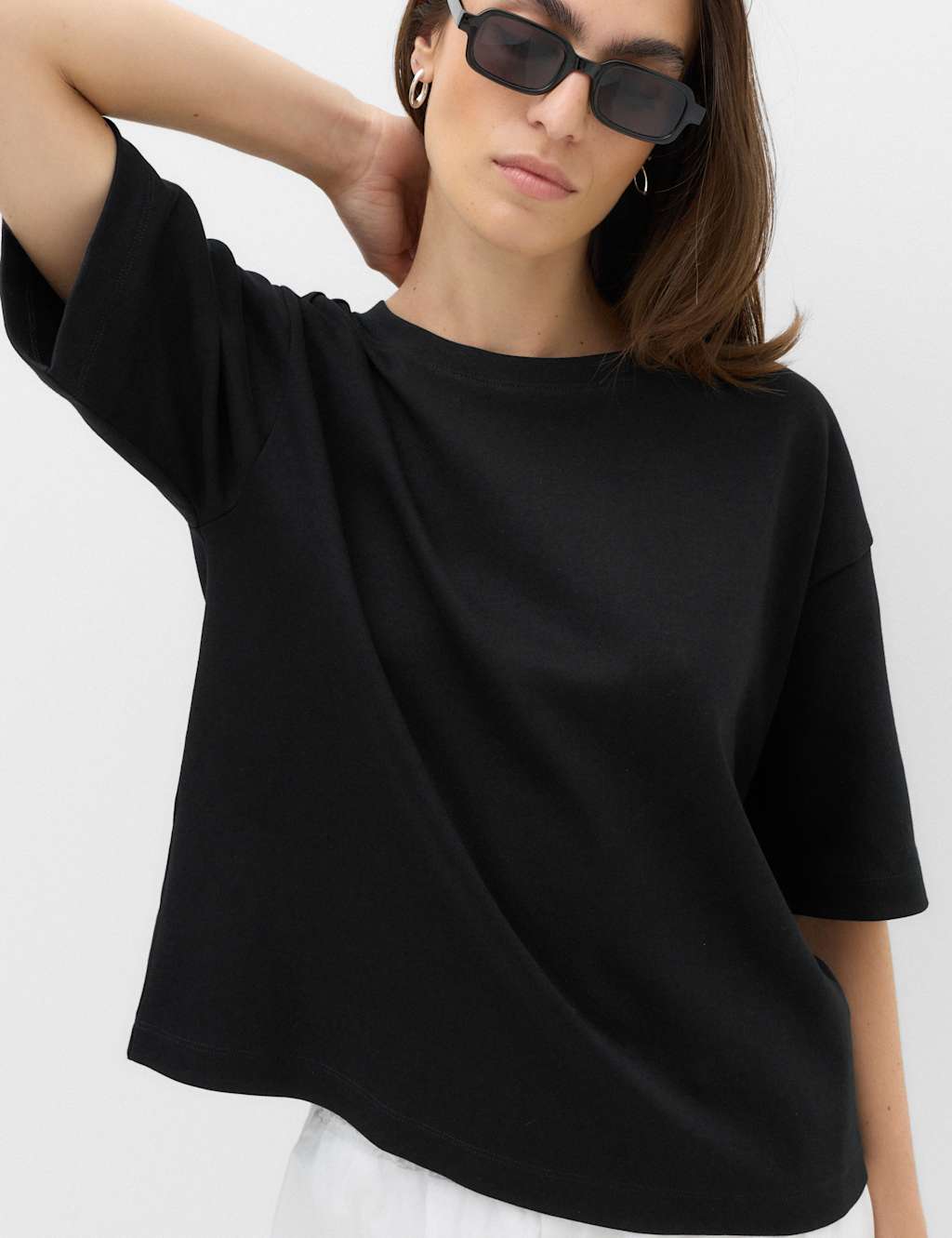 M&S Women's Pure Cotton Striped Boxy T-Shirt - Extra Small - Black