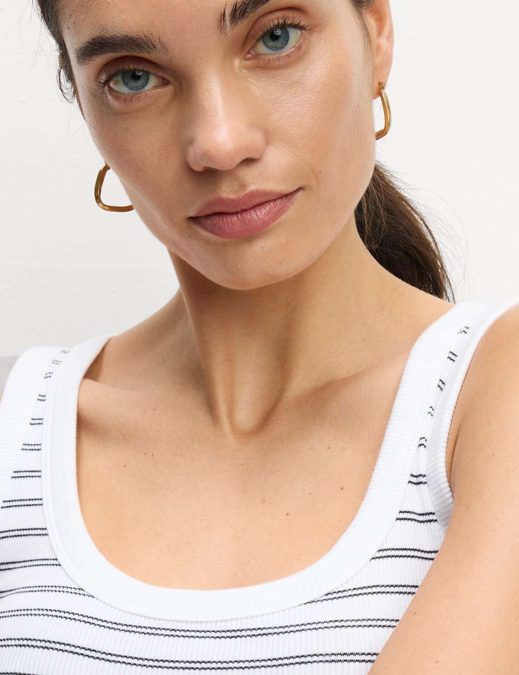 Cotton Rich Ribbed Striped Scoop Neck Vest
