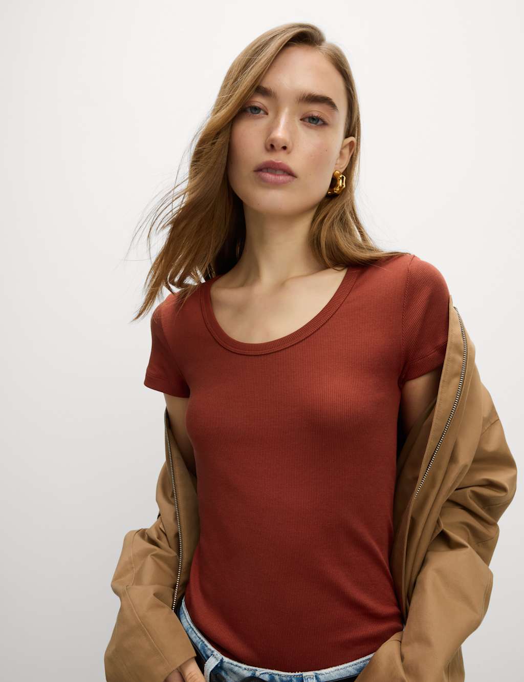 Cotton Rich Scoop Neck T-Shirt