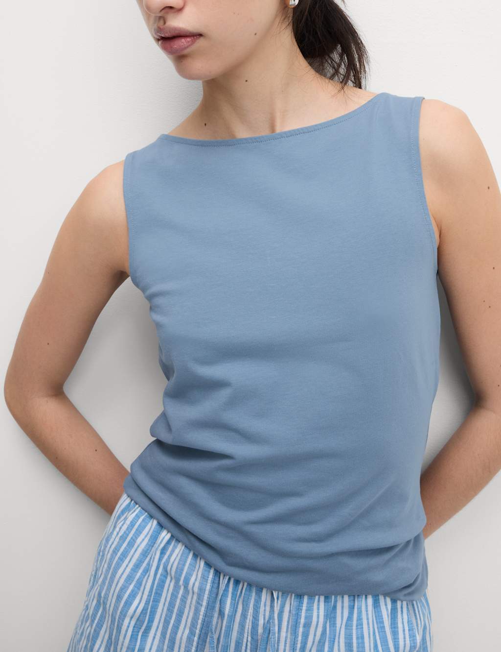 Cotton Rich Slash Neck Vest Top