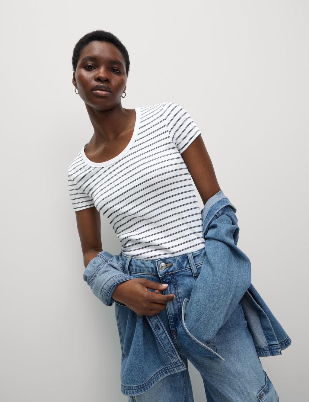 Cotton Rich Striped Scoop Neck T-Shirt