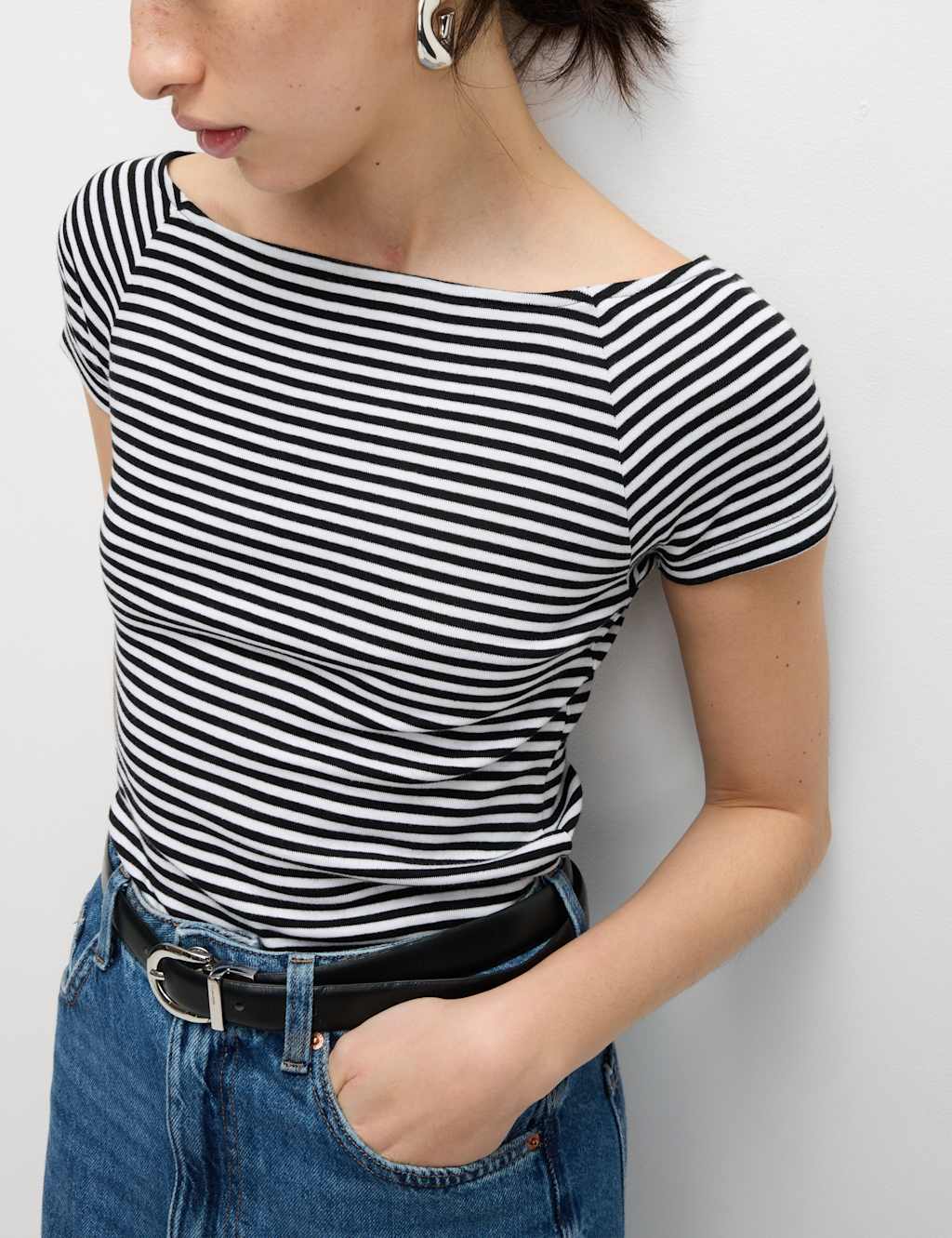 Pure Cotton Striped Off The Shoulder Top