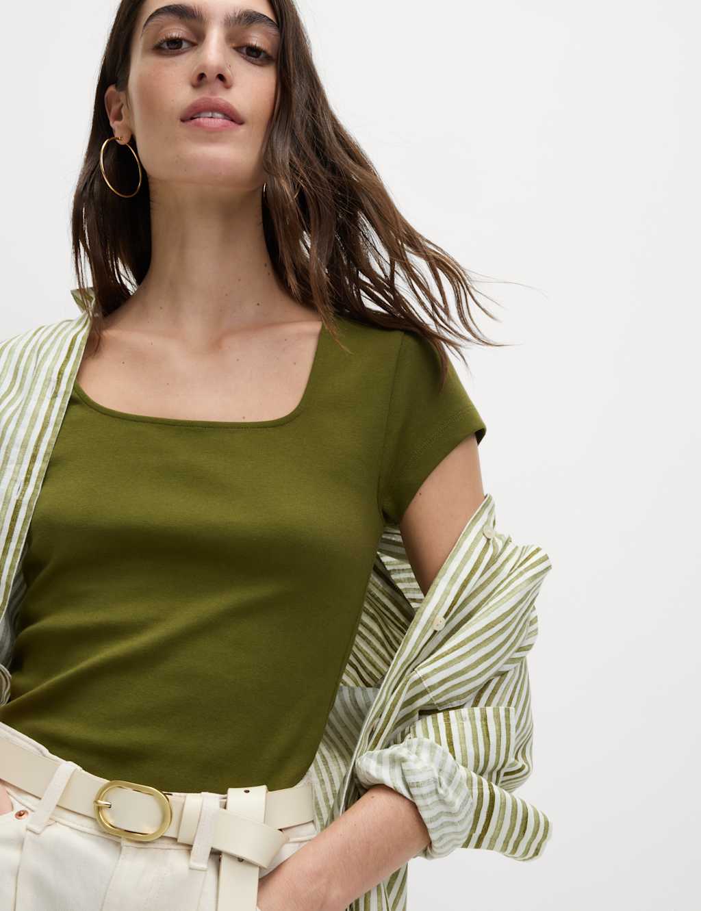 Pure Cotton Square Neck Slim Fit Top