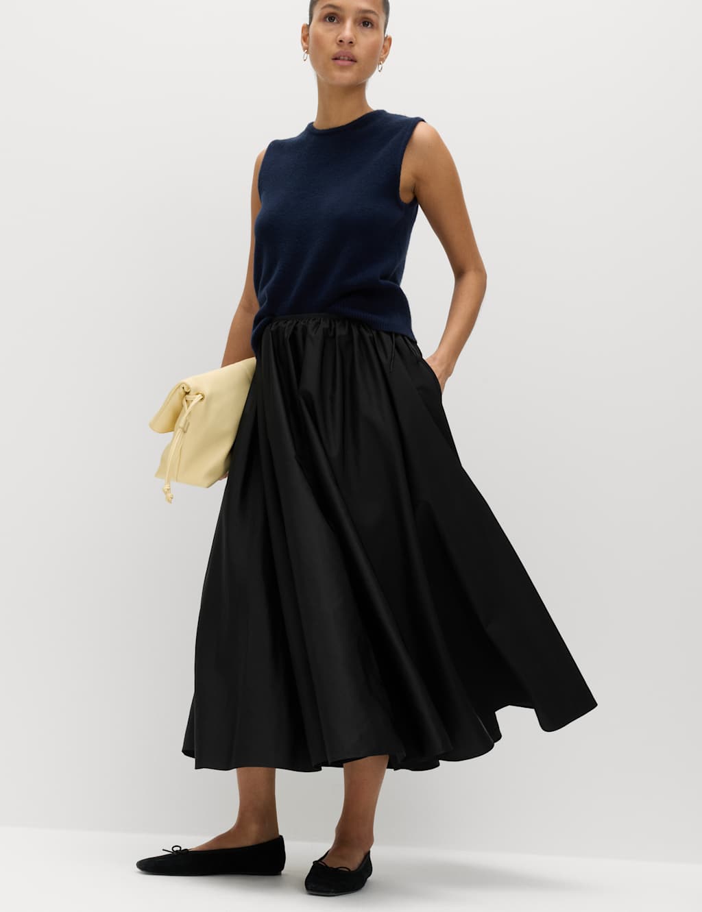 M&S Women's Taffeta Midi Circle Skirt - 20 - Black