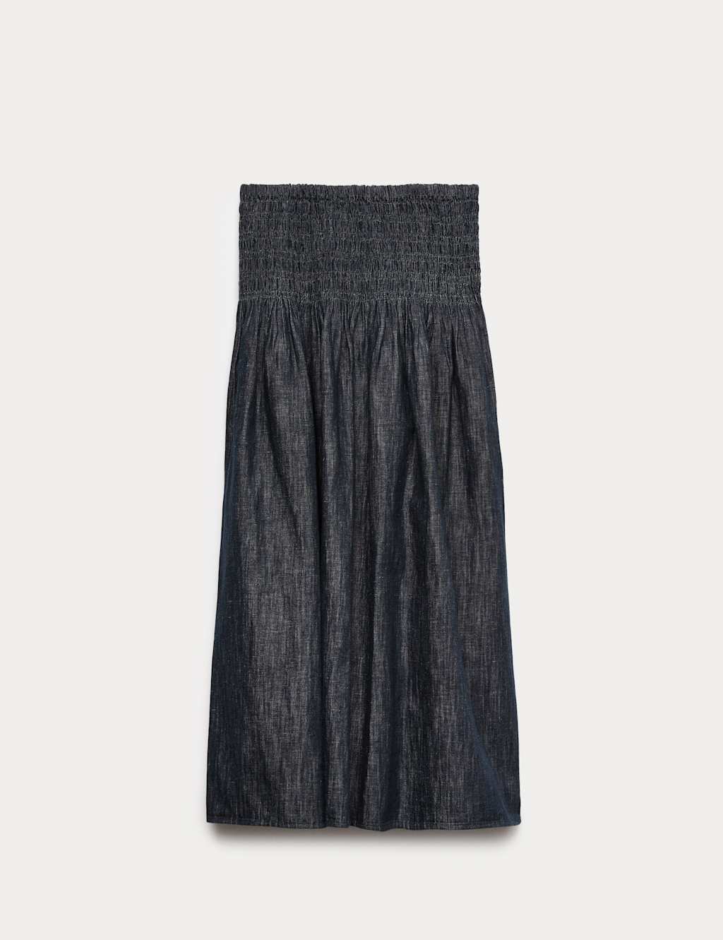 M&S Women's Linen Blend Denim Shirred Midaxi Drop Waist Skirt - 10 - Blue