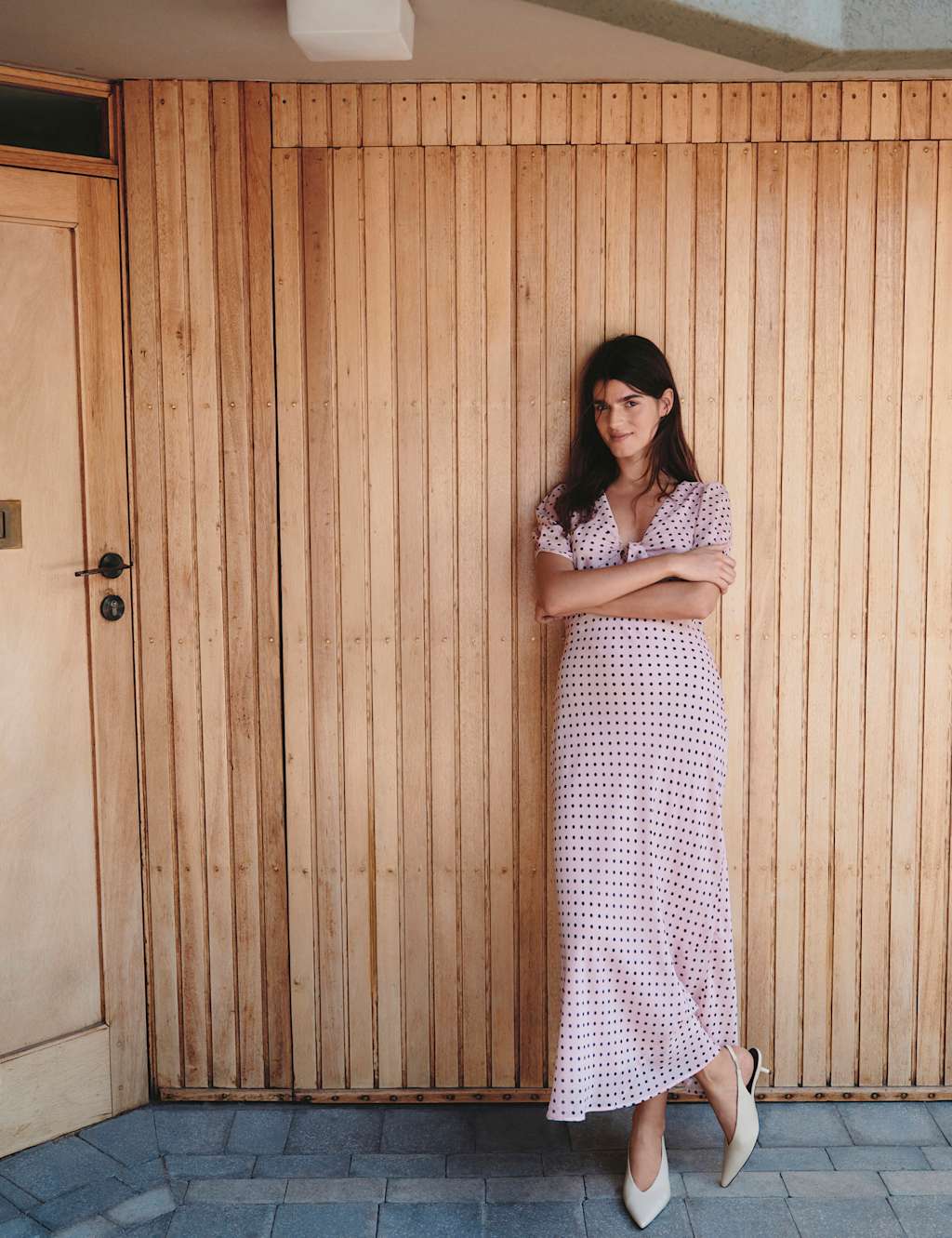 M&S Polka Dot Puff Sleeve Midaxi Tea Dress Pink Mix