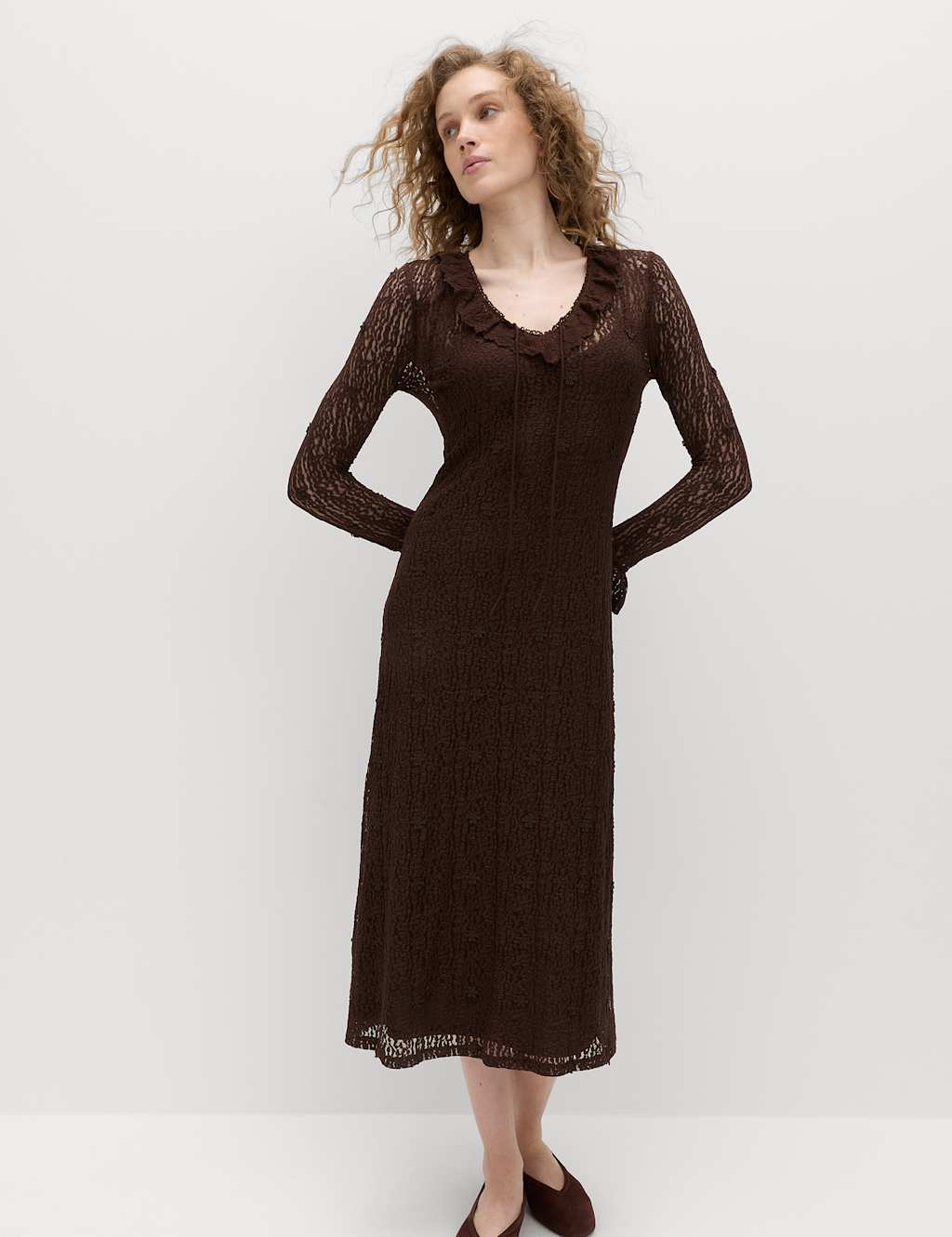 M&S Women's Jersey Floral Lace Midaxi Bodycon Dress - 20 - Dark Chocolate