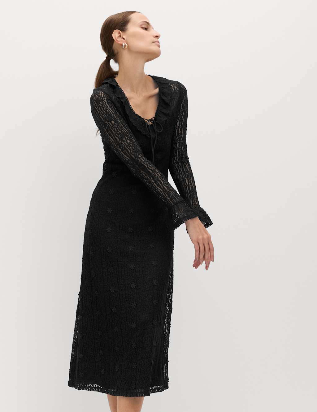 M&S Women's Jersey Floral Lace Midaxi Bodycon Dress - 10 - Black