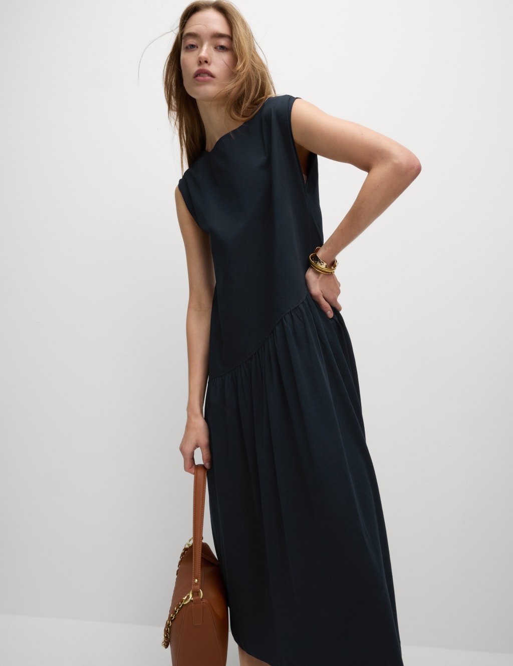Pure Cotton Tiered Midi Relaxed Dress