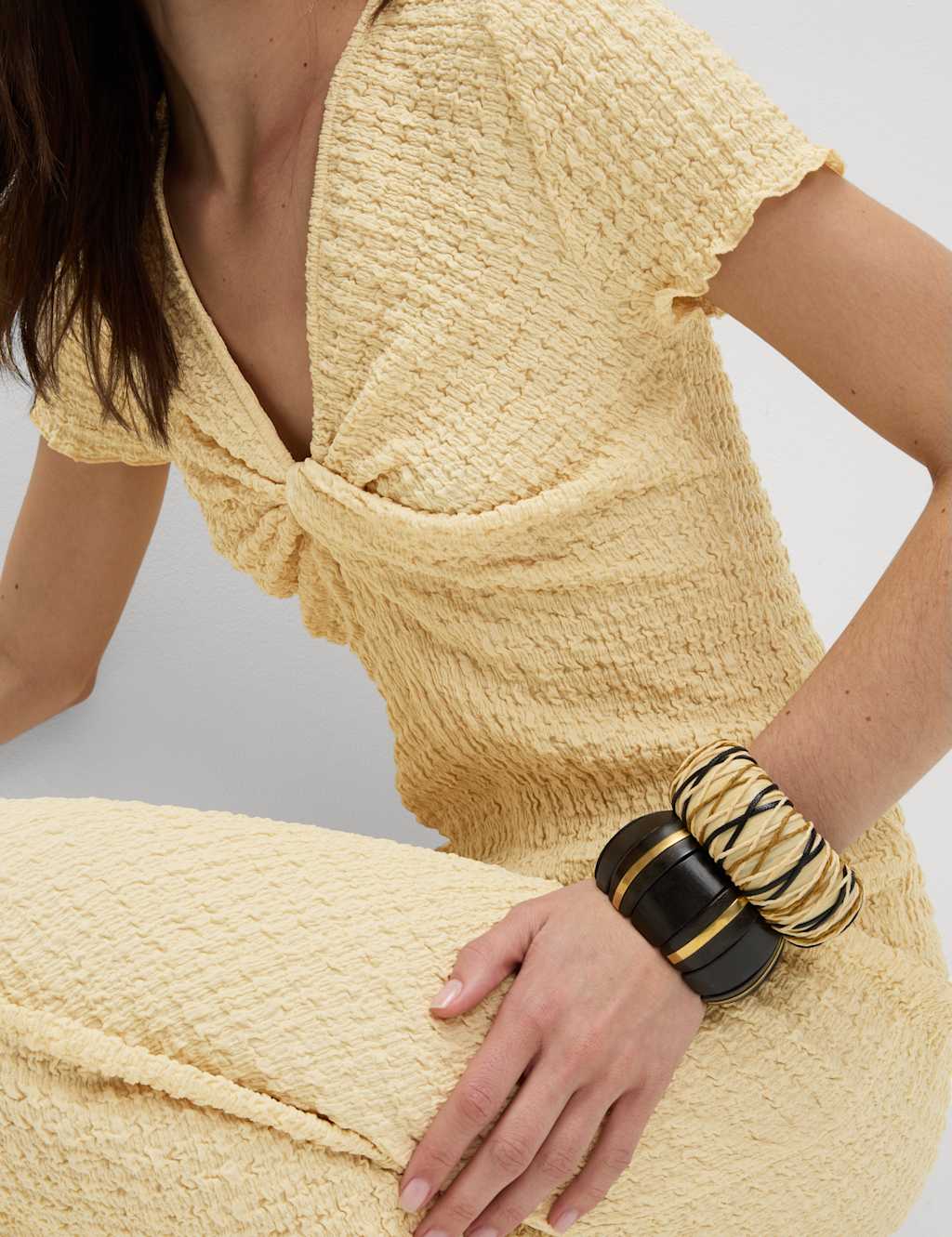 Jersey Textured V-Neck Midi Column Dress