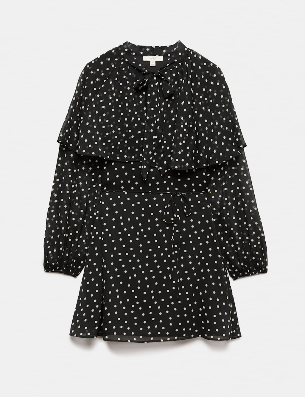 M&S Women's Polka Dot Tie Neck Mini Smock Dress - 22 - Black Mix