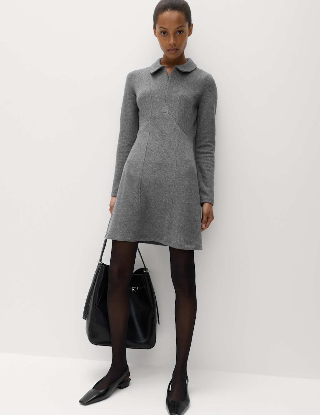 M&S Cotton Blend Cosy Collared Mini Skater Dress Grey