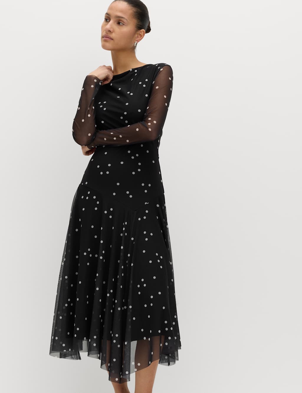 M&S Women's Printed Cowl Neck Midaxi Skater Dress - 10 - Black Mix
