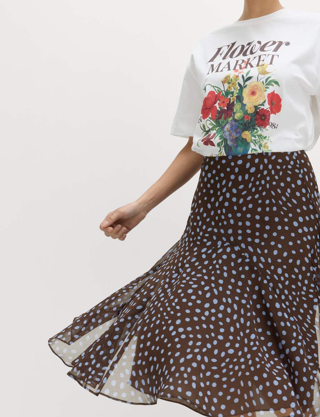 M&S Women's Polka Dot Drop Waist Midi Skater Skirt - 16 - Brown Mix