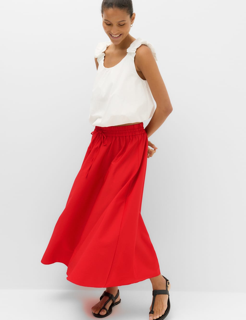 M&S Women's Tie Front Midi A-Line Skirt - 20 - Chilli
