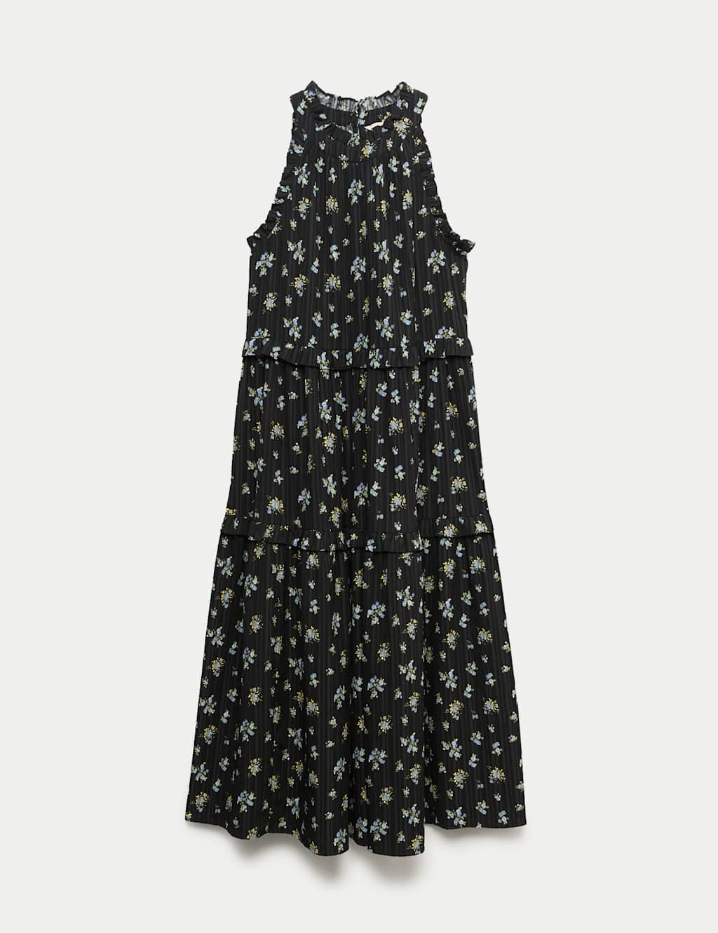 M&S Floral Halter Neck Midi Tiered Dress Black Mix