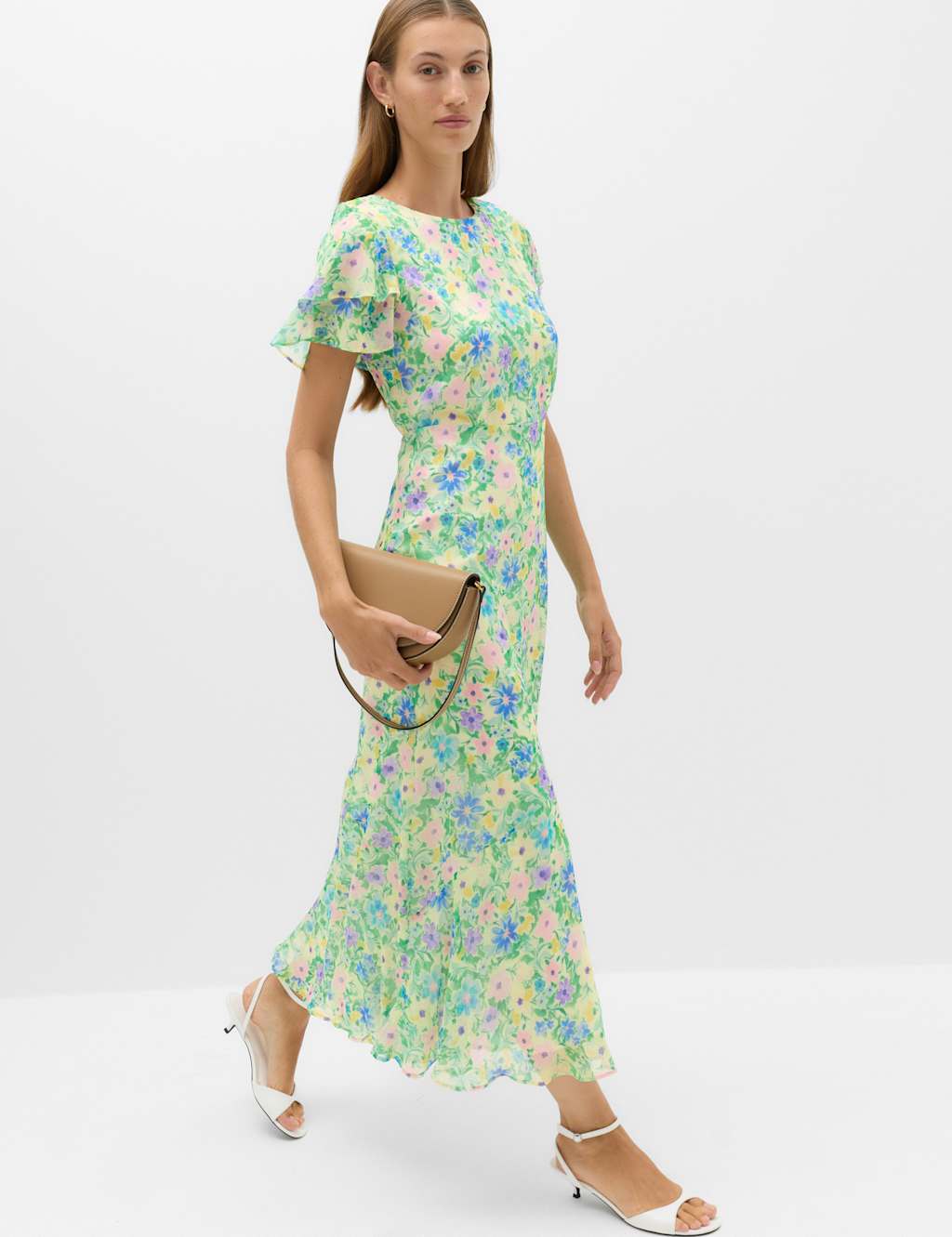 M&S Women's Floral Midi Tea Dress - 12 - Green Mix