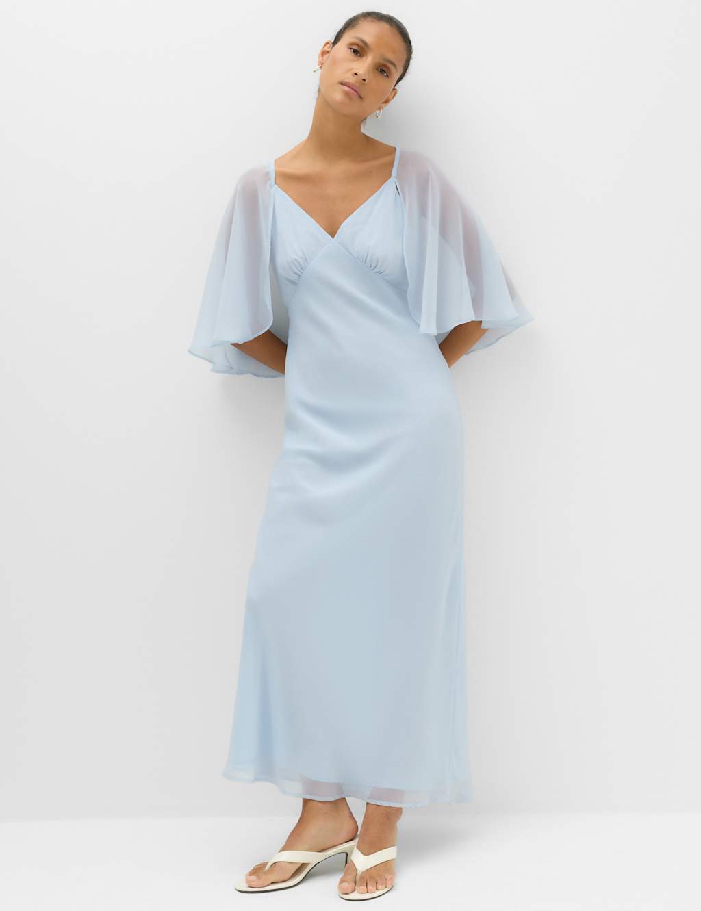 M&S Women's Cape V-Neck Maxi Dress - 12 - Pale Blue