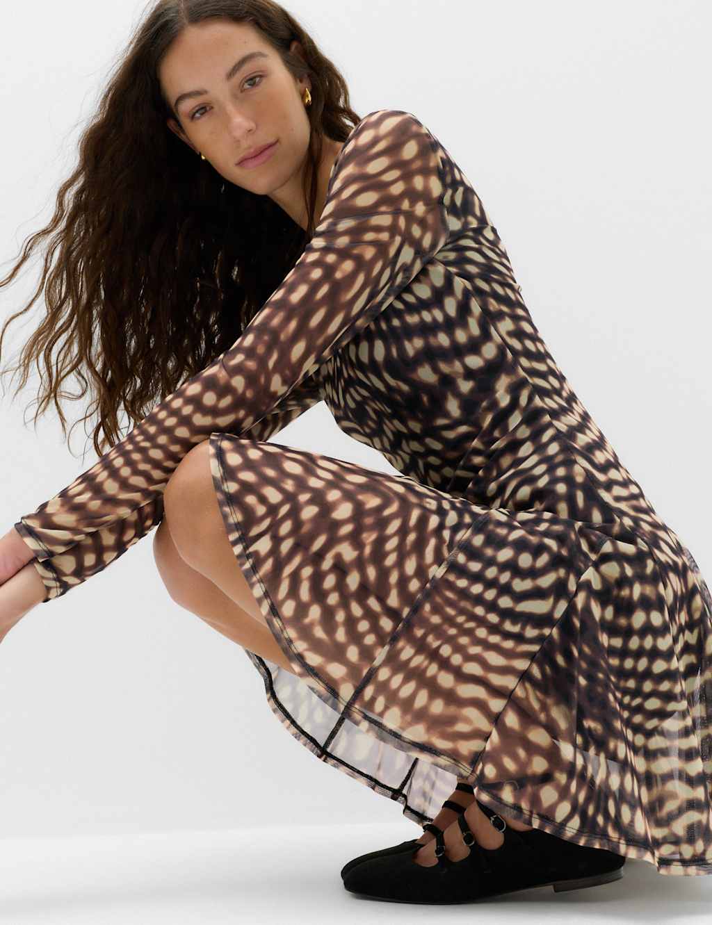 M&S Women's Mesh Animal Print Mini Skater Dress - 18 - Brown Mix