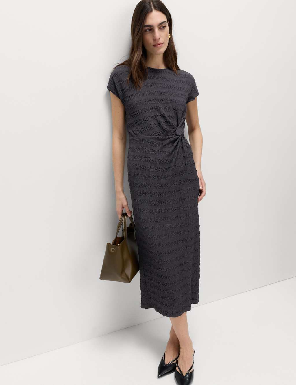 M&S Textured Midi Column Dress Grey