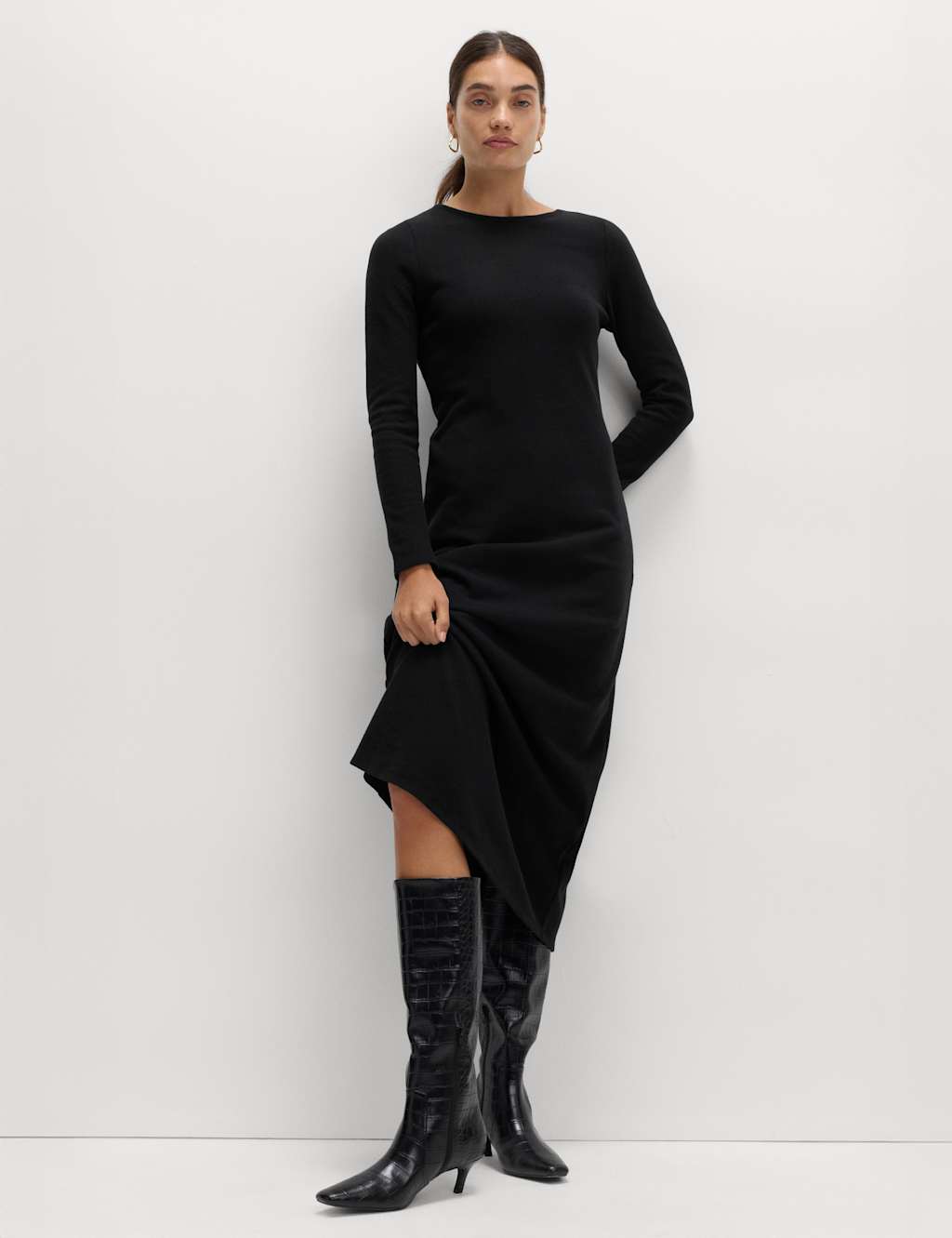 M&S Cotton Rich Cosy Midi Column Dress Black