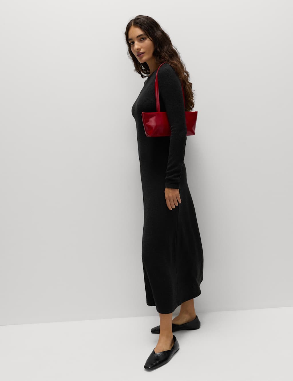 M&S Knitted Crew Neck Midi Column Dress Black