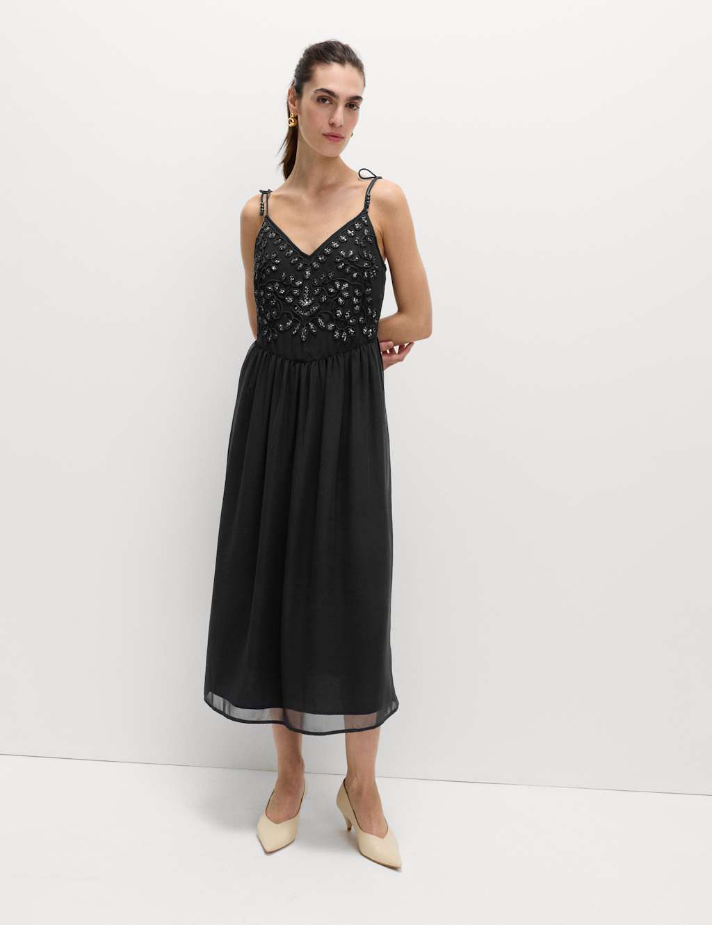 M&S Embellished Sweetheart Neckline Midi Cami Dress Black