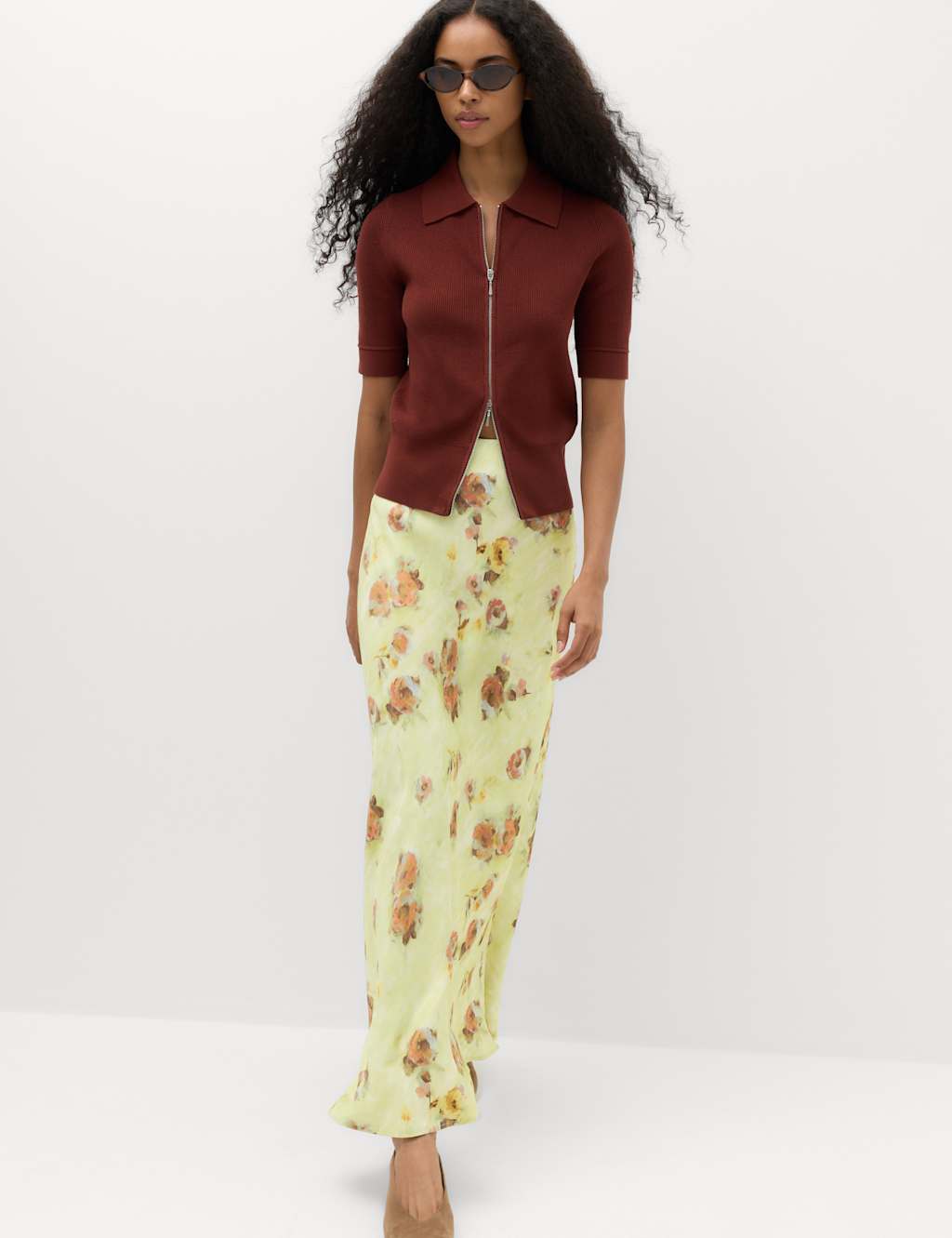 M&S Women's Floral Maxi A-Line Skirt - 8 - Green Mix
