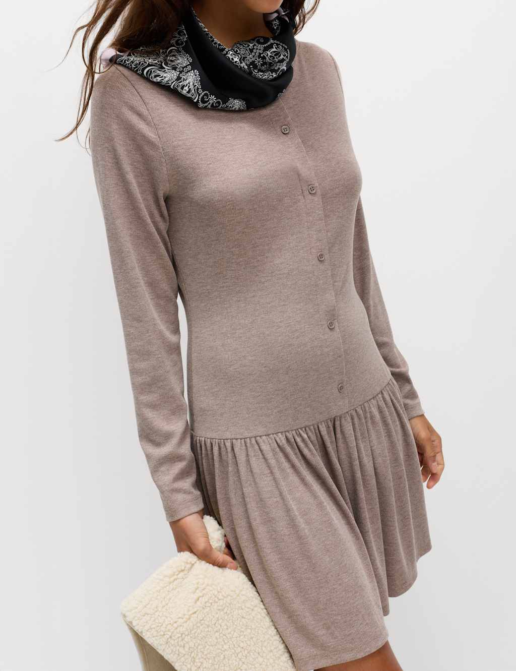 M&S Jersey Drop Waist Mini Skater Dress Cream