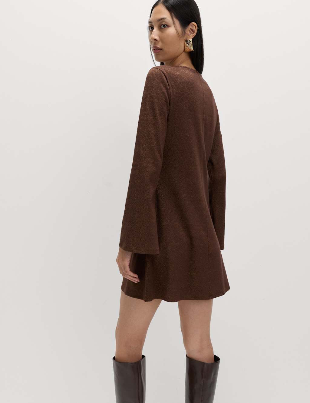 M&S Jersey Ribbed Sparkly Mini Skater Dress Dark Chocolate