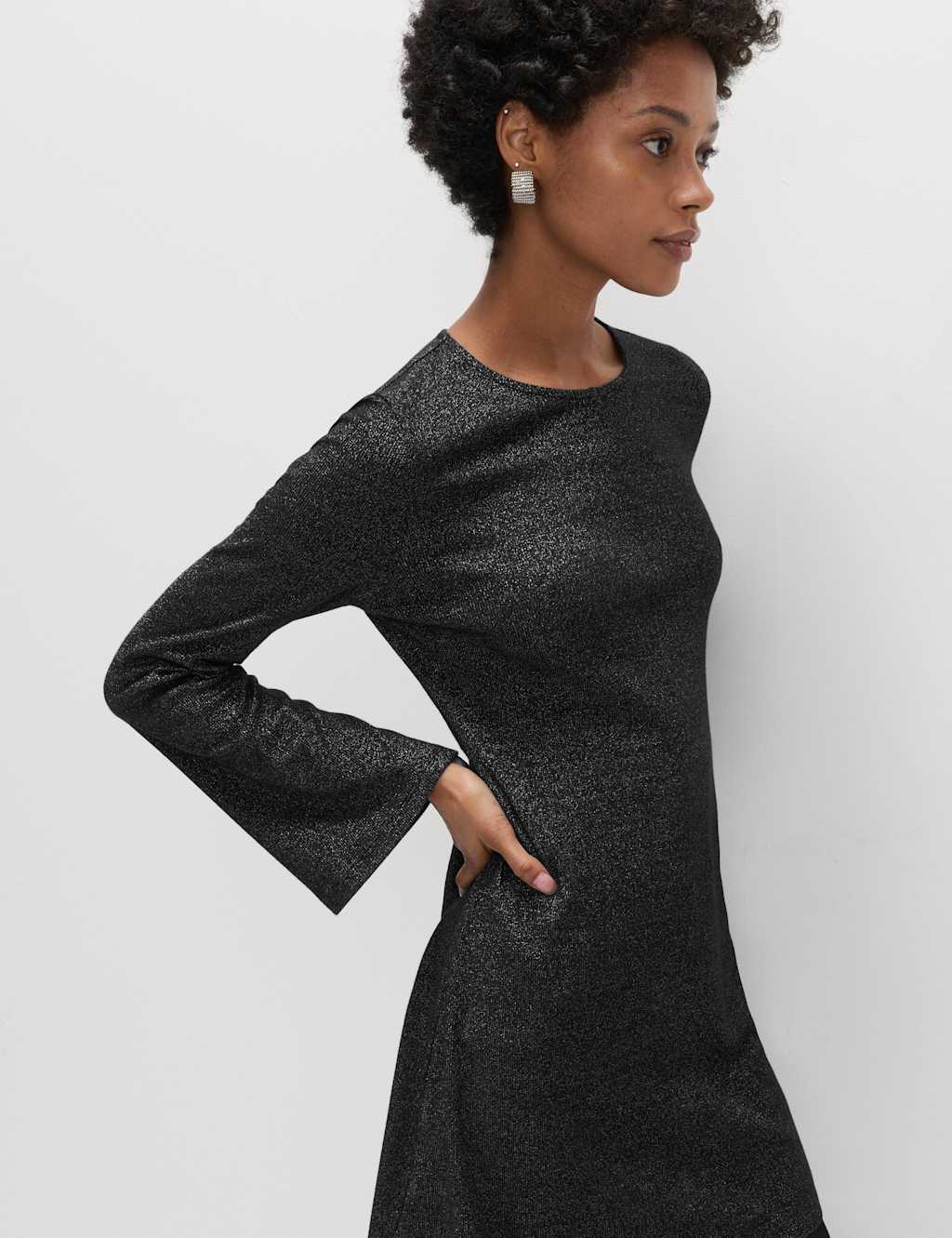 M&S Jersey Ribbed Sparkly Mini Skater Dress Black