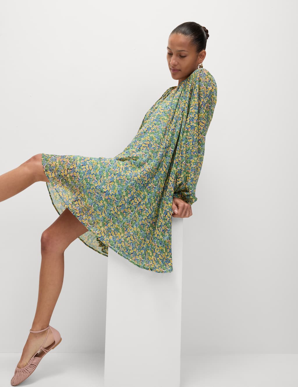 M&S Women's Floral V-Neck Mini Relaxed Smock Dress - 20 - Multi
